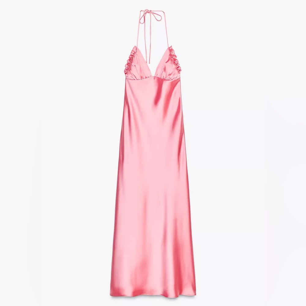 Ruffled Pink Satin Slip Dress